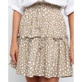 Alelly Women's Summer Cute High Waist Ruffle Skirt Floral Print Swing Beach Mini Skirt