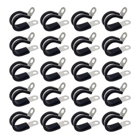 20Pcs 3/4 Inch Stainless Steel Cable Clamps, Fuel Line Tubing Mounting Clamps, Rubber Cushioned Insulated Metal Clamp, Tube Holder Automotive Cable Wire Clamps for Tube Pipe or Wire Cord Installation