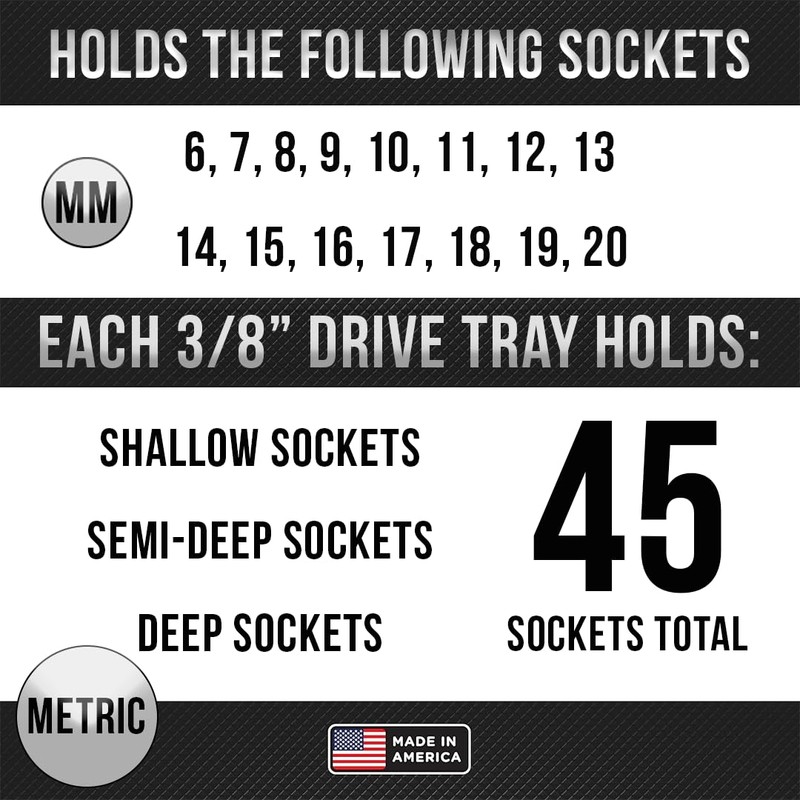 Hansen Socket Organizer 38023 3/8" Drive Metric - 3 Row