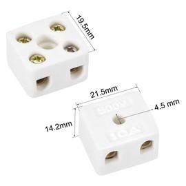 uxcell 2 Way Ceramics Terminal Blocks High Temp Porcelain Ceramic Connectors 21.5x19.5x14.2mm for Electrical Wire Cable 5 Pcs