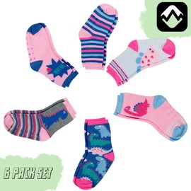 PEAK 2 PEAK Unisex Infant, Baby and Toddler 6-Pack assorted Ankle Socks - Designs and Colors (Dinosaur, 12-24 Months)