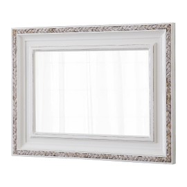 Sintosin Boho Rattan Mirrors for Wall Decor Living Room 24 X 32 Inch, Distressed White Wood Frame Rectangle Farmhouse Rustic Mirror for Bathroom Hallway Entryway, Horizontal or Vertical Hanging