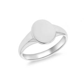 Tuscany Silver Unisex Sterling Silver Rhodium Plated 9mm x 10.7mm Oval Signet Ring #K Engraving