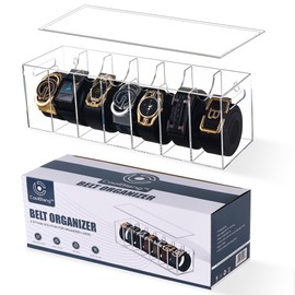 Cool Blang Acrylic Belt Organizer with Dust Cover – Clear Belt Rack & Storage Box, 7-Compartment Belt Holder for Closet, Drawer or Wall Mount – Space Saving Tie & Accessory Organizer for Men & Women