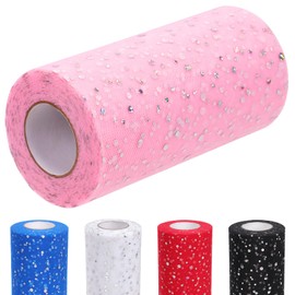 Glarks 1Pcs 15CM x 50Yards(150FT) Glitter Tulle Rolls, Pink Sparkling Tulle Spool Ribbon Sequin Tulle Netting Fabric for DIY Tutu Skirt Wedding Birthday Baby Shower