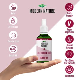 Modern Nature Stevia Flavour Drops - Cherry 100 ml - No Calories, No Sugar - Aroma Drops for Sweetening, Coffee Zero Syrup
