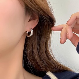 Inateannal Boho Hammered Hoop Earrings Silver Thick Hoop Huggie Earrings Hollow Circle Drop Earrings Chunky Circle Stud Earrings Jewelry for Women and Girls