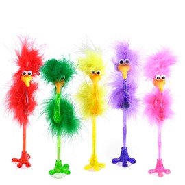 NUOBESTY 12pcs Cartoon Ostrich Plastic Ballpoint Pens Furry Writing Pen for Students Back to School Office Stationery Supplies (Random Color)