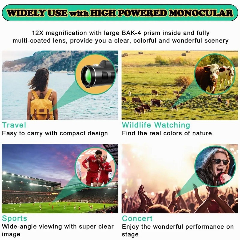 40X60 Monocular Telescope Waterproof HD Night Vision Magnifier Phone Camera