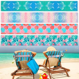 Boao 4 Pack Towel Bands for Beach Chairs Cruise Towel Clips for Lounge Pool Chairs Elastic Windproof Strap Holders for Summer Lounge Pool Hawaiian Accessories (Sea Turtle Style)