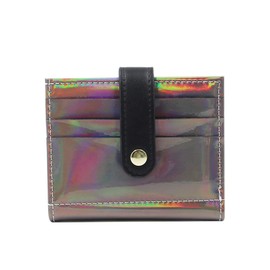 MINGSEECESS Women Bifold Leather Small Wallet Shiny Holographic Zipper Card Holder Coin Change Wallet Clutch Purse with 2 Straps, Holographic-brown, one size, Compact