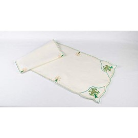 Table Runner in a Green Celtic Tree of Life Design. Beautifully embroidered table linen designed by Beverley Gallagher, to grace your dining table at Christmas, Hogmanay, St Patrick’s Day, Mother’s Day, Easter, Thanksgiving, or to dress the tables at wed