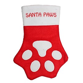 PMS Santa Paws Christmas Pet Paw Print Stocking - Festive Red and White Fleece Decoration, Adorable Design for Hanging Pet Socks During Holidays and Christmas Festivities