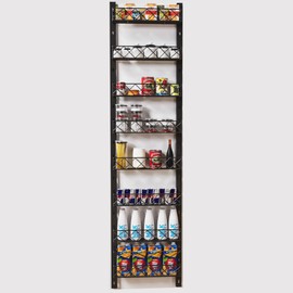 KLEITOS 8-Tier Pantry Door Organizer, Over The Door Spice Rack with Adjustable Baskets, High Load Over Door Pantry Organizer, Easy Installation, Good Door Grip, Back of Door Storage (Black)