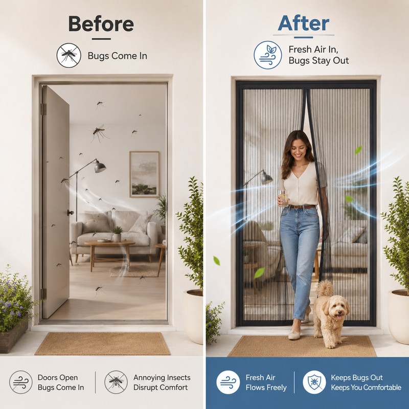 Magnetic Screen Door for Bug Protection – Self-Closing Mesh Curtain