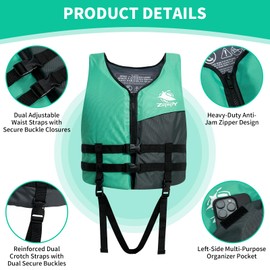 Zeraty Swim Vest for Adults Youths Kids 75-198 lbs, Lightweight Adjustable Swim Jacket Buoyancy PFD, Secure Fit Crotch Strap, Kayaking, Swimming Training, Boating, Canoeing, Paddle Boarding, Fishing