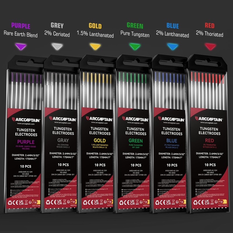 ARCCAPTAIN TIG Welding Tungsten Electrode 10-Pack 3/32"x 7"(Green - Pure