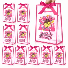 GAWBYET 16 Pcs Softball Goodie Bag Softball Gameday Goodie Gifts Bags with Die Cut Handles and Ribbons Sport Theme Party Favors for Snack Wrapping Birthday Party Supplies 7 x 10 x 3.15''