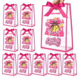 GAWBYET 16 Pcs Softball Goodie Bag Softball Gameday Goodie Gifts Bags with Die Cut Handles and Ribbons Sport Theme Party Favors for Snack Wrapping Birthday Party Supplies 7 x 10 x 3.15''