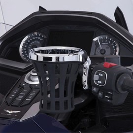 RUNNING PANTHER RUNNING PANTHER Motorcycle Handlebar Drink Cup Holder Plated and Rubber Chrome/Black Mount for Harley Davidson Passenger Water Bottle Holder with Mesh Basket for Honda Goldwing GL 1800 (102/142 MM)