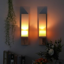 OwnMy Set of 2 Wooden Wall Candle Sconces Rustic Wall Pillar Candle Sconces, White Hanging Wall Candle Sconce Farmhouse Candle Holders for Living Room
