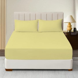 R&Z Extra Deep Polycotton Non Iron Fitted Sheet Easy Care 40cm (Lemon, King)