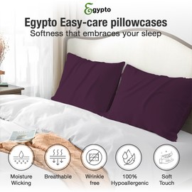 EGYPTO LUXURY PLUM PILLOW CASES 2 PACK – SOFT & BREATHABLE PILLOW CASE – WRINKLE-FREE HOUSEWIFE PILLOW COVER – STANDARD UK SIZE – 50cm x 75cm (Plum)