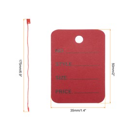 MECCANIXITY Price Tags Hang Tag Writable Labels Display Label, 2 x 1.4 Inch Red Tagging for Clothing Homemade Pricing with Nylon String 150 Pcs