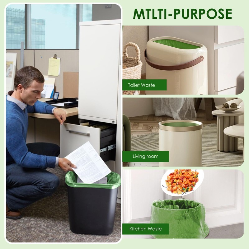 3 Gallon Compostable Trash Bags with Drawstring, Heavy Duty Extra