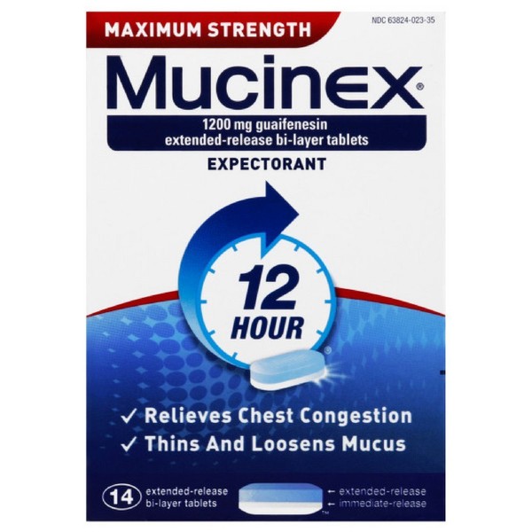 Mucinex Maximum Strength 12-Hour Chest Congestion Expectorant Tablets, 14 ct