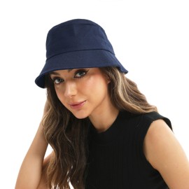 Wheebo Solid Color Bucket Hat for Women Summer Beach Fishmen Hat for Lady Adult Unisex Cotton Cap (A-SC-Navy)