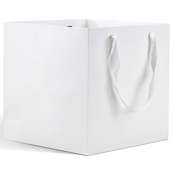 HUAPRINT Large White Paper Gift Bags with Handles,12 Pack 12x12x12inch,Square Wedding Gift Bags,Shopping Merchandise Bags,Party Favor Bags,Birthday,Goodie,Craft Retail,Candy,Cookie,Take Out Bags