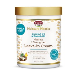 African Pride Moisture Miracle Crema para El Cabello Sin Enjuague Con Aceite de Coco y Aceite de Baobab - Proporciona Hidratación Intensa y Ayuda A Reparar Rizos y Rizos Naturales, Hidrata y Fortalece