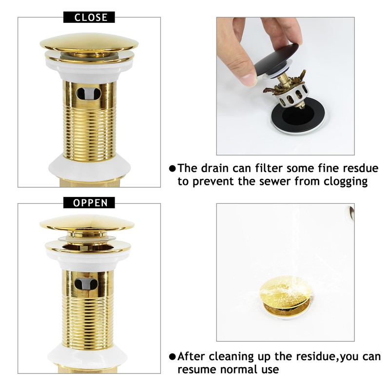 Rackickyer Bathroom Sink Drain, 2 Pack Gold Drain Stopper with