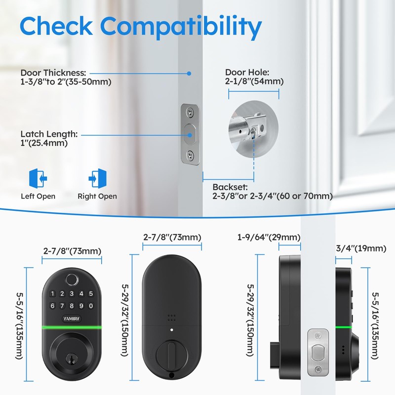 Yamiry Electronic Keypad Deadbolt, Fingerprint Door Lock,Keyless Entry Digital Lock