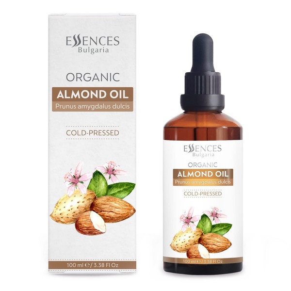 Essences Bulgaria Organic Almond Oil 3.4 Fl Oz | 100ml | 100% Natural Cold-Pressed Oil | Therapeutic Quality | Family Owned Farm | Massage Base Oil | Natural Moisturizer | Ideal Carrier Oil