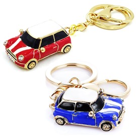 EXDUCT Set of 2, Retro Style, Classic Car Shape Key Holder, Cute Set, Pair, Retro Mini Car, blue/red