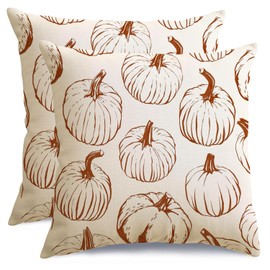 RABUSOFA Fall Pillow Covers 18x18 inch Set of 2 Fall Decorations Orange Lines Pumpkin Decor White Autumn Cushion Covers Outdoor Thanksgiving Decoration for Home Couch