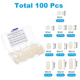 PATIKIL M3 Nylon Spacer, 100Pcs Round Spacer Standoff Non-Threaded Assortment Electrical Outlet Spacers for PCB Motherboard, Circuit Board, Switch and Receptacle, White