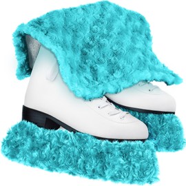 RoundFunny Ice Skate Blade Covers and Towel Absorbent Hockey or Figure Skate Soakers for Figure Skates Soft Fuzzy Skate Blades Protector for Girl Boy Adult Skating Accessory Gift (Triple Teal,Medium)