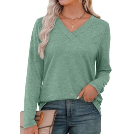 Long Sleeve Shirts for Women V Neck Womens Tops Dressy Casual Fall Shirts 2025 School Outfits for Teachers Plus Size Spring Clothes Blue Green XL