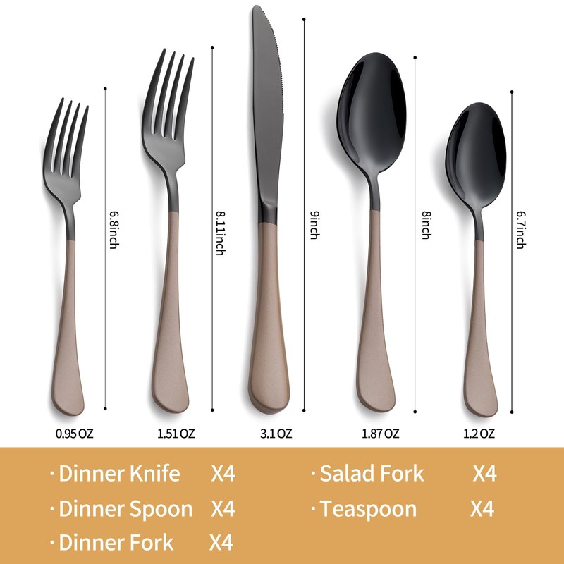 LKTDYMEG 20-Piece Black Silverware Set 18/0 Stainless Steel Silverware Set