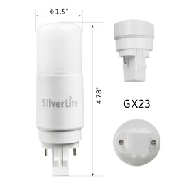[Plug&Play] Silverlite 7w(18w CFL Equivalent) LED Stick PL Bulb GX23-2 Pin Base, 700LM, Soft White(2700k), Driven by 120-277V and CFL Ballast, UL Listed,2 Pack
