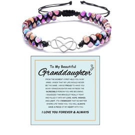 Granddaughter Bracelet, To My Granddaughter Infinity Forever Love Heart Bracelet Natural Emperor Stone Double Layer Purple Beaded Woven Wrap Bracelets Adjustable Mind Peace Gift Jewelry, Adjustable,