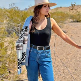 UpFind Western Belts for Woman Men-Cowboy Belt with Engraved Belt Buckles-Suitable for Formal and Casual Jeans Dress Wear