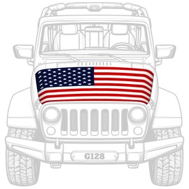 G128 American USA Car Hood Cover | 3.94x5.25 Ft | Washable Elastic Weatherproof Polyester | Two Triangle Fasteners Included | Beautiful Hood Decoration for Festival