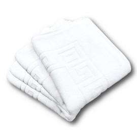 A & B TRADERS Egyptian Cotton Bath Mats Classic Greek Key Pattern 750 GSM Terry Towelling Soft Touch (White, 2)
