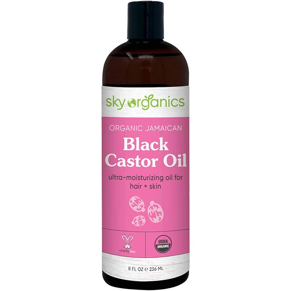 Organic Jamaican Black Castor Oil by Sky Organics (8 oz) USDA Organic 100% Pure Roasted Castor Oil Moisturizing Oil for Hair and Skin Oil Treatment Castor Oil Hair Mask Natural Skin Moisturizer