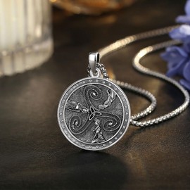 AEONSLOVE Hecate Goddess Medal Silver 925 Goddess Lilith Chain for Women, Hecate Wheel Necklace, Triple Moon Goddess Pendant, Witch Jewellery, Sterling Silver