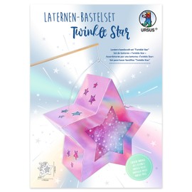 Ursus 18790002F Lantern Craft Set, Twinkle Star, Pink, Approx. 19.3 x 18.3 x 8 cm, DIY Star Lantern Kit Made of 350 gsm Card and Tracing Paper 110 gsm